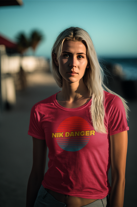 Comfortable reddish T shirt with Nik Danger logo on chest